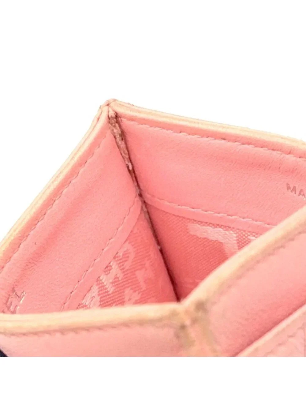 Chanel CC Logo Icon Line Leather Light Pink Card Case Silver